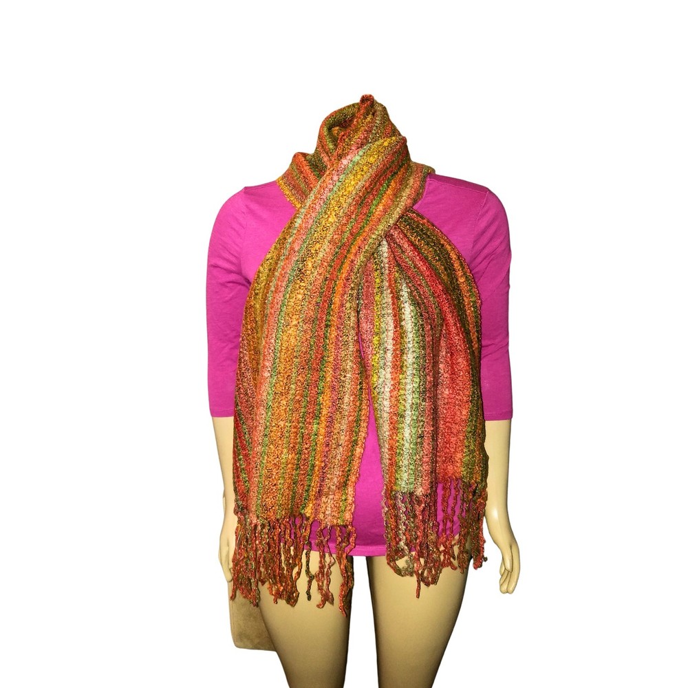 Idea Nuova Knit Fringe Scarf Multicolor (Shades Of Rust, Orange, Green, Yellow)